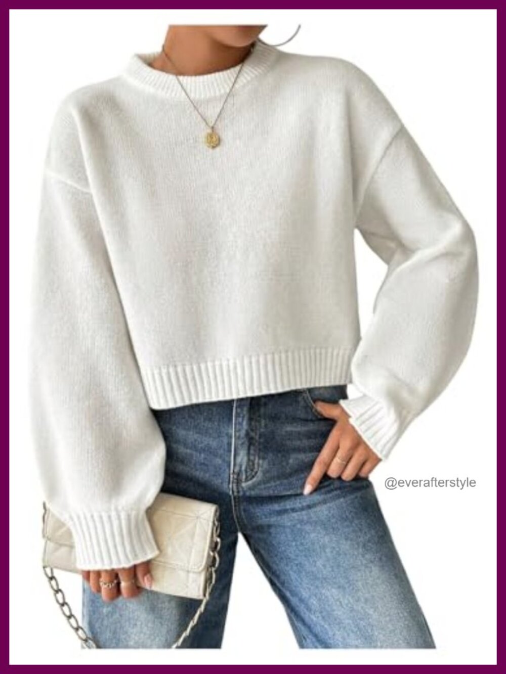 Oversized Cropped Sweater Long Sleeve Knit Pullover Acrylic